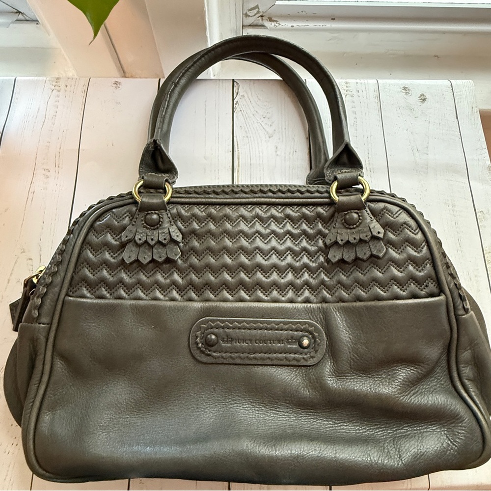 Juicy Couture | Modern Queen Baroque Leather Satchel, Dark Gray - Picture 10 of 17